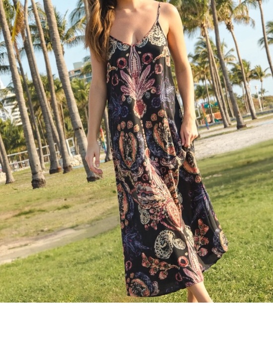 NATURAL LIFE Dresses & Skirts - NATURAL LIFE Black Gracie Maxi Slip Dress V-neck Whimsigoth Dark Botanical L